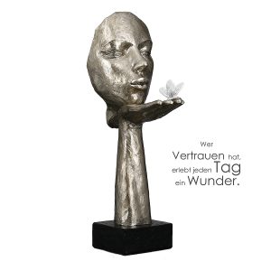 Διακοσμητικό ArteLibre Πρόσωπο Κρατεί Πεταλούδα Σε Βάση Ασημί/Μαύρο Polyresin 16.5x10x34cm
