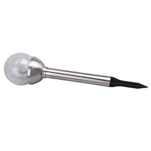 Φανάρι Κήπου LED Μπάλα Πολύχρωμο Φως Ηλιακό Ασημί Μέταλλο 34cm GRUNDIG