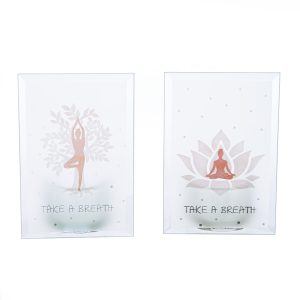 Ρεσώ Θήκη “Namaste” Γυάλινο Brown Λευκό PU 12 Pcs. Assorted 8x5x12cm