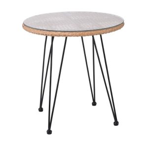 SALSA Τραπέζι Μέταλλο Βαφή Μαύρο, Wicker Φυσικό