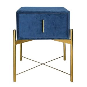 PASSION Κομοδίνο με 1 Συρτάρι, Ύφασμα Velure Απόχρωση Μπλε