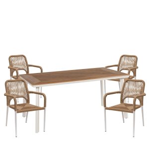 Σετ Τραπεζαρία Κήπου ArteLibre EPUPA Λευκό/Καρυδί Αλουμίνιο/Ξύλο Με 4 Πολυθρόνες 14990247