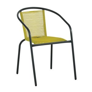 FUNKY Rattan Πολυθρόνα Κήπου – Βεράντας, Μέταλλο Βαφή Μαύρο, Κορδόνι PE Κίτρινο