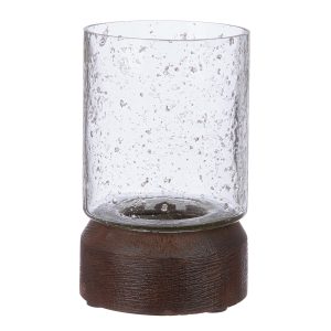 Κηροπήγιο Ρεσώ ‘Anuk’ Γυαλί/Ξύλο Μάνγκο Καφέ/Διάφανο 8x8cm