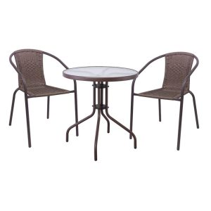BALENO-W Set Κήπου – Βεράντας: Τραπέζι + 2 Πολυθρόνες Μέταλλο Καφέ – Wicker Brown