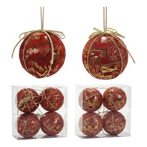 Χριστουγεννιάτικη Μπάλα Κόκκινο 100mm Σετ 4Τμχ Σε 2 Σχέδια