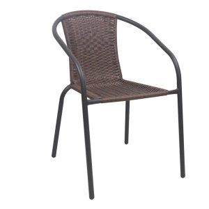 BALENO-W Πολυθρόνα Στοιβαζόμενη, Μέταλλο Βαφή Καφέ, Wicker Brown