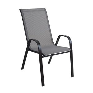 RIO Πολυθρόνα Στοιβαζόμενη Κήπου, Μέταλλο Βαφή Μαύρο, Textilene Γκρι (4,20kg)