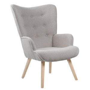 ALMA Πολυθρόνα – Μπερζέρα Σαλονιού – Καθιστικού Φυσικό, Teddy Ύφασμα Ανοιχτό Γκρι, K/D