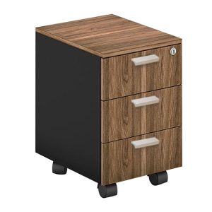 PROLINE Συρταριέρα Γραφείου Τροχήλατη, 3 Συρτάρια, Απόχρωση Καρυδί Δρυς – Μαύρο
