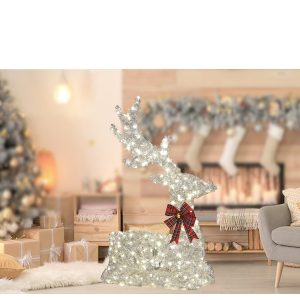 Χριστουγεννιάτικο Φωτιζόμενος Τάρανδος Με 300 MicroLED Ασημί 85cm