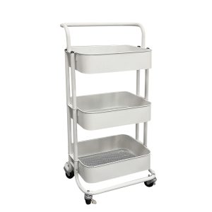 Μανάβης Τρόλεϊ Με 3 Ράφια Και Χειρολαβή Λευκό Μέταλλο 35×42.5x79cm