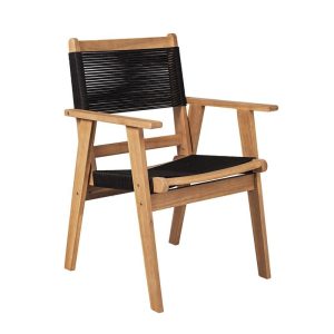 COFFEE Dining Πολυθρόνα Βεράντας – Κήπου, Ξύλο Ακακία Φυσικό, Rope Wicker Μαύρο