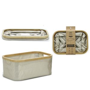 Καλάθι Αποθήκευσης Πτυσσόμενο Με Polyester 600D Θήκη Και Λαβές Μπεζ/Φυσικό Ύφασμα/Ξύλο 38x26x16cm
