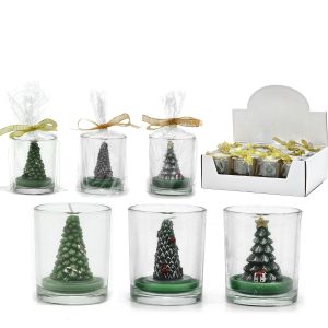 Χριστουγεννιάτικο Κερί Σε Γυάλινο Ποτήρι Δέντρο 6cm Σε 3 Σχέδια