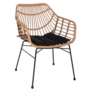 Πολυθρόνα Κήπου ArteLibre AFINIUS Φυσικό/Μαύρο Rattan/Μέταλλο 58.5×60.5x80cm