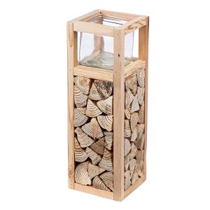 Ανεμοφωτιστικό ‘Catasta’ Γυαλί/Ξύλο Εκρού 14x14x40cm