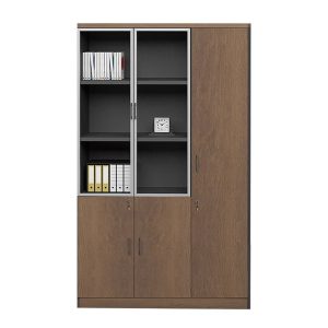 PROLINE Ντουλάπα – Βιβλιοθήκη Γραφείου Δεξιά, Πεντάφυλλη (2 Γυάλινα) Καρυδί Δρυς-Μαύρο