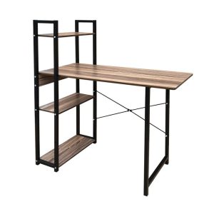 ΓΡΑΦΕΙΟ Η/Υ 4 Ράφια Μέταλλο Βαφή Μαύρο – Melamine Απόχρωση Καρυδί