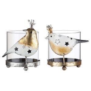 Κηροπήγιο ArteLibre Με Διακόσμηση Πουλί Μέταλλο/Γυαλί 9×10.5x11cm Σε 2 Χρώματα