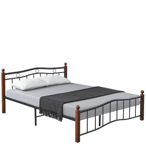 Κρεβάτι Ημίδιπλο ArteLibre ARROWHEAD Μαύρο/Καρυδί Μέταλλο Για Στρώμα 120x200cm