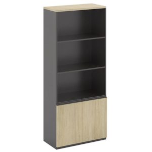 PROJECT Βιβλιοθήκη Γραφείου, 3 Ράφια, Ντουλάπι Δίφυλλο με 2 Ράφια, Απόχρωση Sonoma – Γκρι