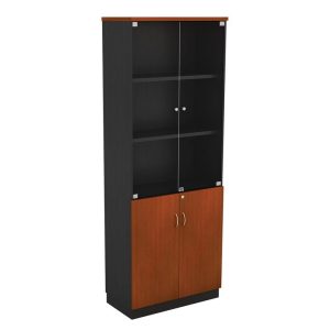 ΒΙΒΛΙΟΘΗΚΗ Γραφείου με Πόρτες Γυάλινες, Ντουλάπι Δίφυλλο, Απόχρωση Dark Grey – Cherry