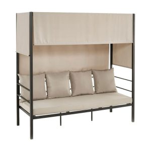 SKY Καναπές – Κρεβάτι Κήπου Εξωτερικού Χώρου, Μέταλλο Βαφή Ανθρακί, Ύφασμα Εκρού