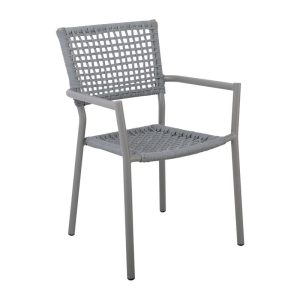 MIRANDA Πολυθρόνα Κήπου Βεράντας, Αλουμίνιο Βαφή Γκρι Pu Rope Γκρι