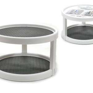 Βάση Οργάνωσης Αντικειμένων Στρογγυλή Διόρωφη Με Αντιολισθητική Επιφάνεια Λευκό Πλαστικό Φ25x15cm