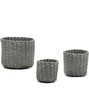 Σετ Καλάθια Στρογγυλά Γκρι Χαρτόσχοινο 17.5x15x12.5CM 3Τμχ