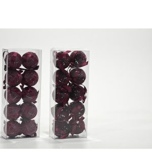 Χριστουγεννιάτικες Μπάλες Μπορντό 60mm Σετ 10Τμχ Σε 2 Σχέδια