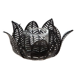 Κηροπήγιο ρεσώ Φύλλο Μοτίφ Μεταλλικό Μαύρο 23X23X12Cm 23X23X12Cm