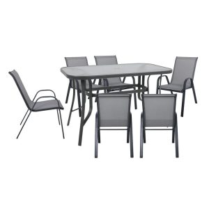 RIO Set Τραπεζαρία Κήπου Μέταλλο Ανθρακί, Textilene Γκρι: Τραπέζι + 6 Πολυθρόνες