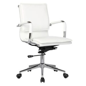 BF3601 Πολυθρόνα Γραφείου Μέταλλο Βάση Χρώμιο – PU Άσπρο