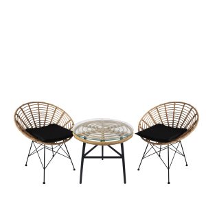 Σετ Τραπεζαρία Κήπου ArteLibre ARELLIUS Φυσικό/Μαύρο Μέταλλο/Rattan/Γυαλί Με 2 Καρέκλες 14990349