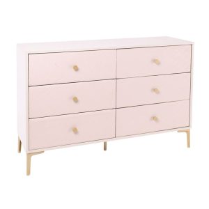 LANA Συρταριέρα με 6 Συρτάρια, Απόχρωση Εκρού, με πρόσοψη Pu Καπιτονέ