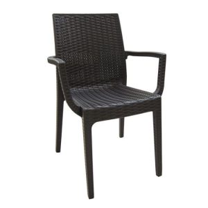 DAFNE Πολυθρόνα Τραπεζαρίας Κήπου Στοιβαζόμενη, PP Rattan Look UV Protection, Καφέ