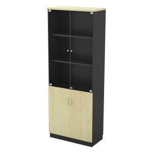 ΒΙΒΛΙΟΘΗΚΗ Γραφείου με Πόρτες Γυάλινες, Ντουλάπι Δίφυλλο, Απόχρωση Dark Grey – Beech