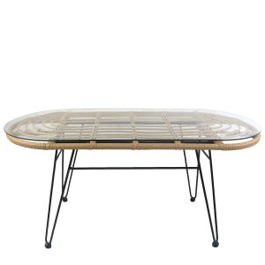 Τραπέζι Κήπου ArteLibre ARRIUS Φυσικό/Μαύρο Μέταλλο/Rattan/Γυαλί 100x45x46cm