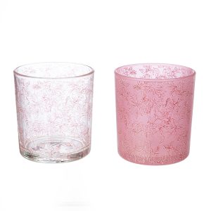 Φανάρι Καταιγίδας Cylindrical “Rose” Λουλουδάτο Pattern Γυάλινο Clear Rose PU 18 Pcs. Assorted H. cm D. 7 cm