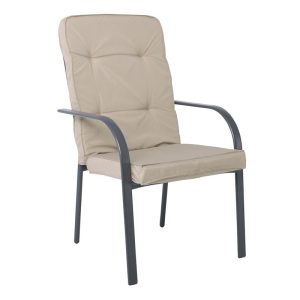 ASTOR Πολυθρόνα Κήπου – Βεράντας, Μέταλλο Βαφή Ανθρακί, Μαξιλάρι Μπεζ