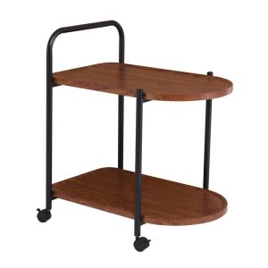 TROLLEY – Βοηθητικό Τραπεζάκι Μέταλλο Βαφή Μαύρο, MDF with PVC Απόχρωση Καρυδί