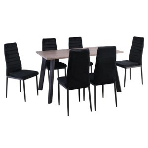 JETTA-BAXTER Τραπεζαρία Μέταλλ ο Βαφή Μαύρο, Τραπέζι Sonoma Oak + 6 Καρέκλες Velure Μαύρο