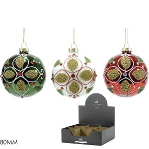 Χριστουγεννιάτικη Γυάλινη Μπάλα Πολύχρωμο 80mm Σε 3 Σχέδια