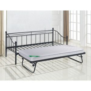 MARIN Set: Daybed (για στρώμα 90×190) + Βοηθητικό Κρεβάτι με Στρώμα 185×85 Μέταλλο Μαύρο