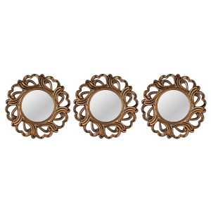 Καθρέπτης Τοίχου ArteLibre Καφέ Πλαστικό Φ25.4×3.2cm Σετ 3Τμχ