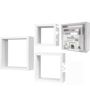 Σετ Ραφιών Κύβοι Λευκό Ξύλο 35x35x12cm/30x30x12cm/25x25x12cm 3Τμχ