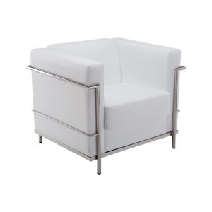 GENOVA Πολυθρόνα Σαλονιού Καθιστικού, Ιnox – Pu Άσπρο