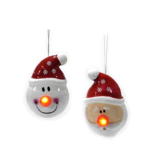 Στολίδι Κρεμαστό Κεφάλι Άι Βασίλη/Χιονάνθρωπου Φωτιζόμενο Φ7×11.5cm Σε 2 Σχέδια